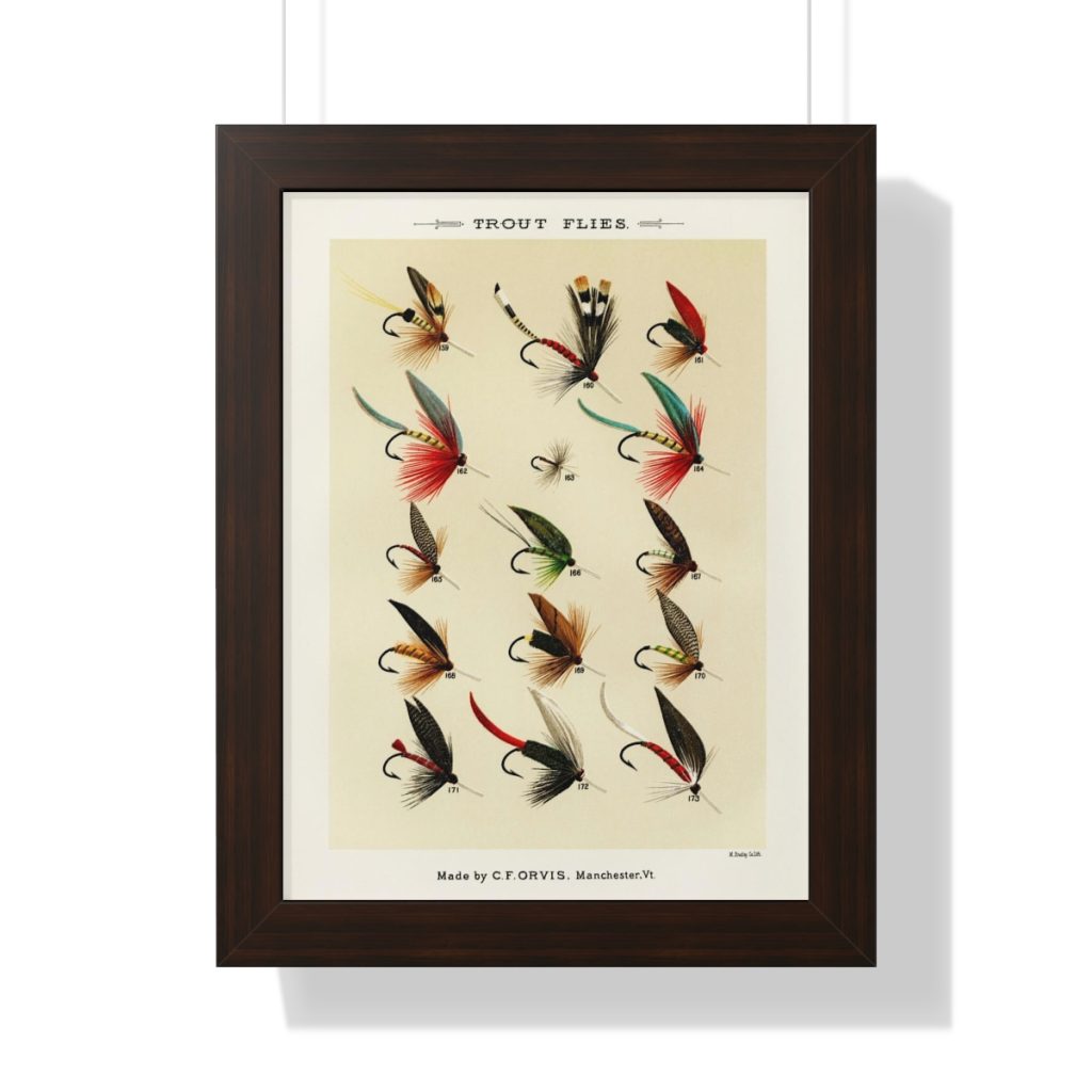 Vintage Trout Flies (No 2) Framed Vertical Poster, Trout Fishing, Fly Fishing