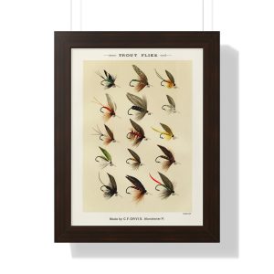 Vintage Trout Flies Framed Vertical Poster, Trout Fishing, Fly Fishing