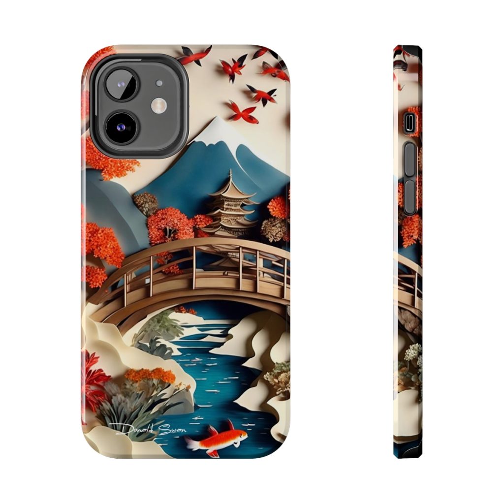 Japanese Paper Art Koi Pond Bridge Tough iPhone Cases