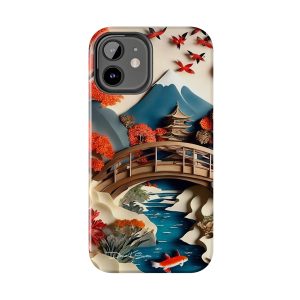 Japanese Paper Art Koi Pond Bridge Tough iPhone Cases